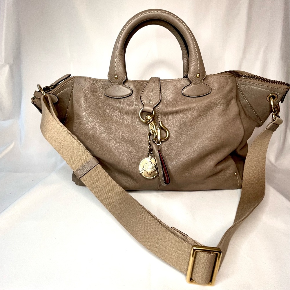 Bally Large Gray Leather Travel Tote – Gold Hardware